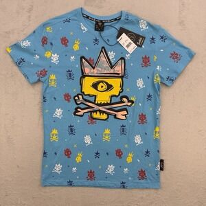 SWITCH Shirt Mens REMARKABLE Blue All Over Skull Crown Graphic T Shirt Medium‎